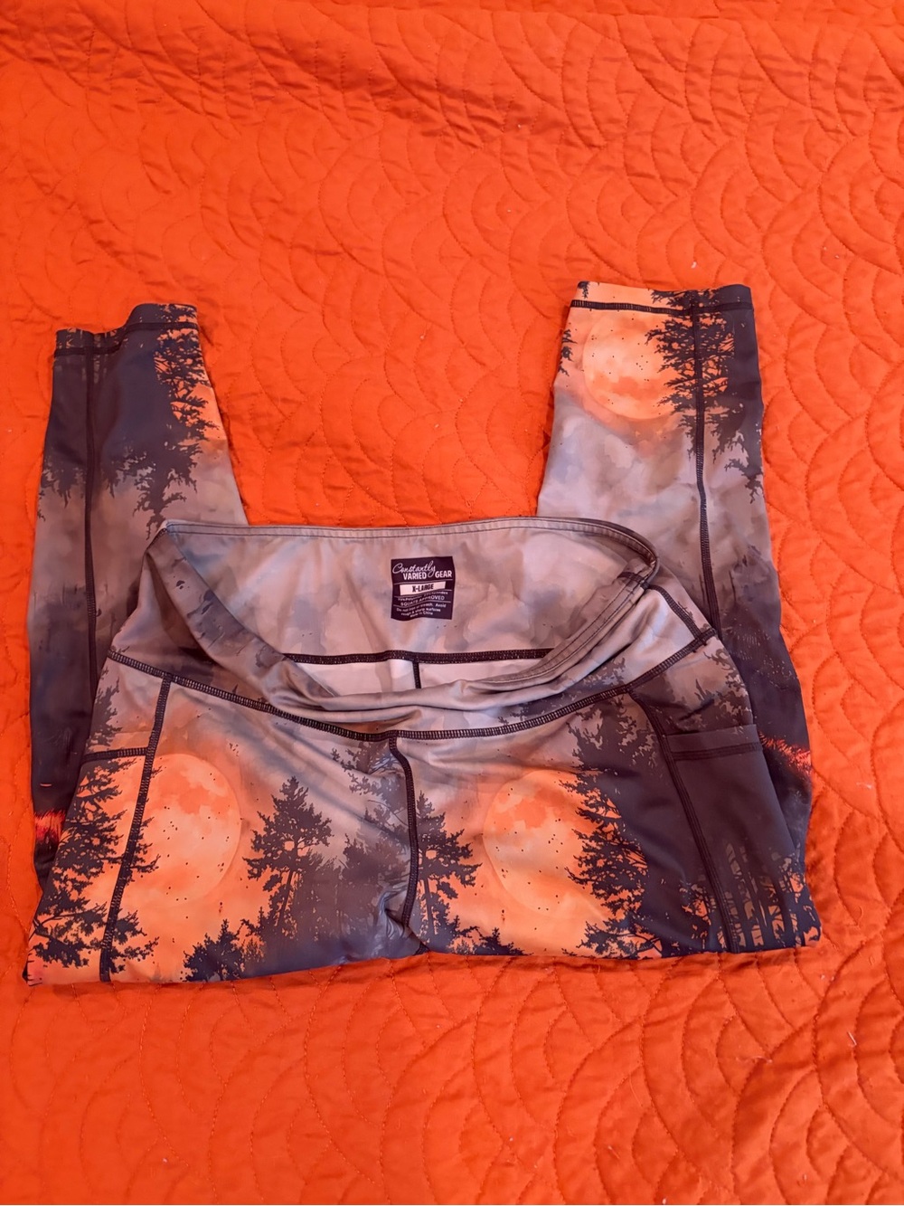 Constantly Varied Gear Orange & Gray Tree Moon Leggings